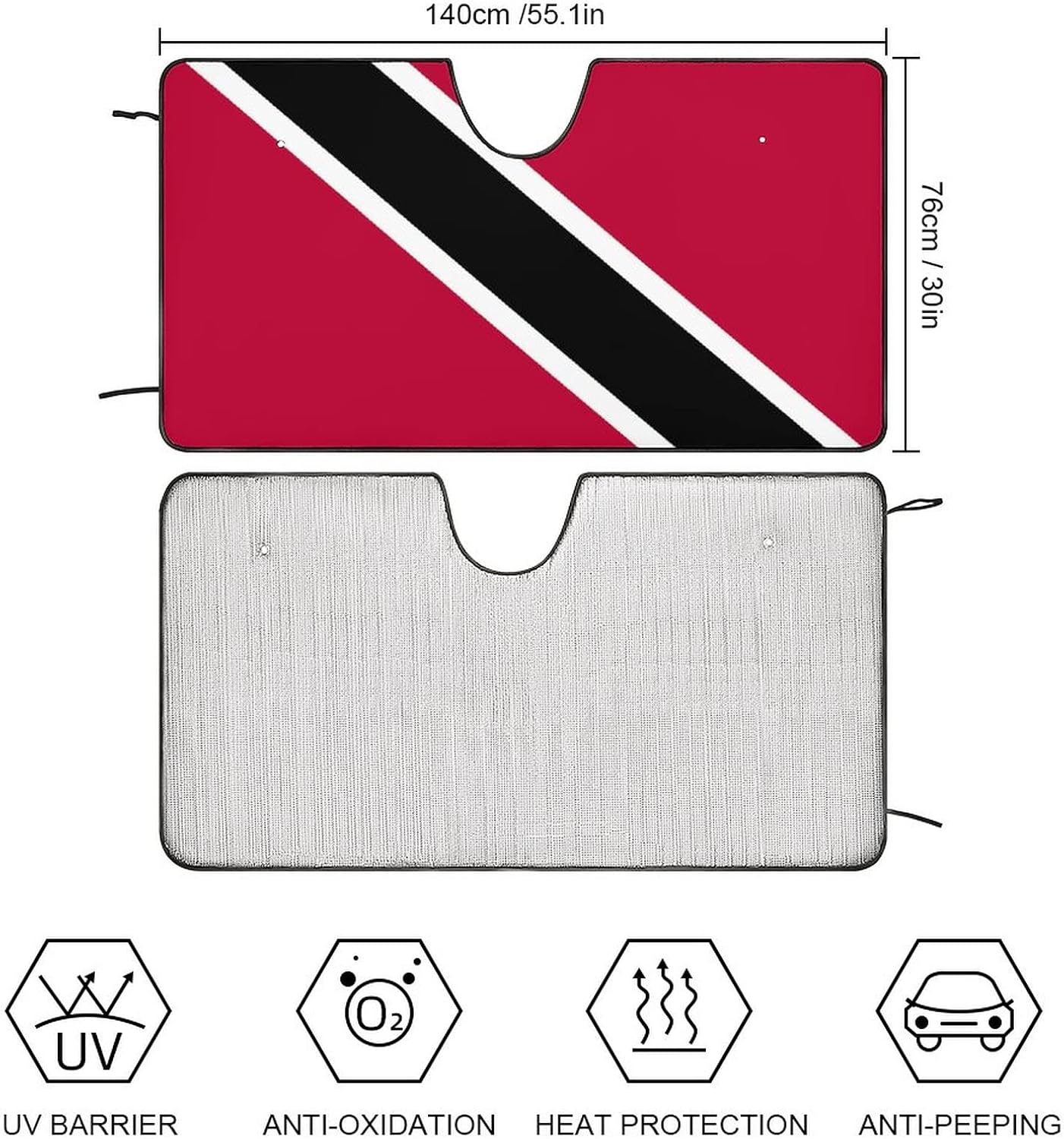 Car Windshield Sunshade Trinidad and Tobago Flag Car Sun Shade for Front Windshield Blocks UV Rays Foldable Keep Your Vehicle Cool 55"x30"