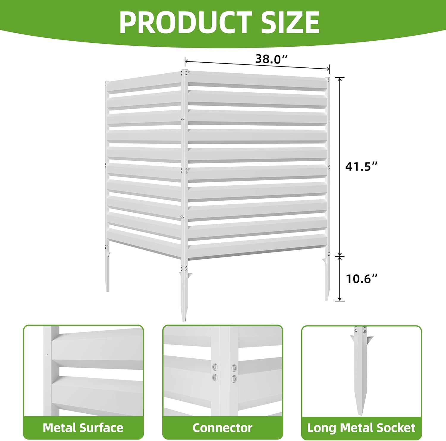 42” H x 38” W White Outdoor Fence 2 Panels, Air Conditioner Metal Privacy Fence, Pool Equipment Enclosure, Trash Can Screens Fence Kit for Outside, Backyard, Patio, Garden