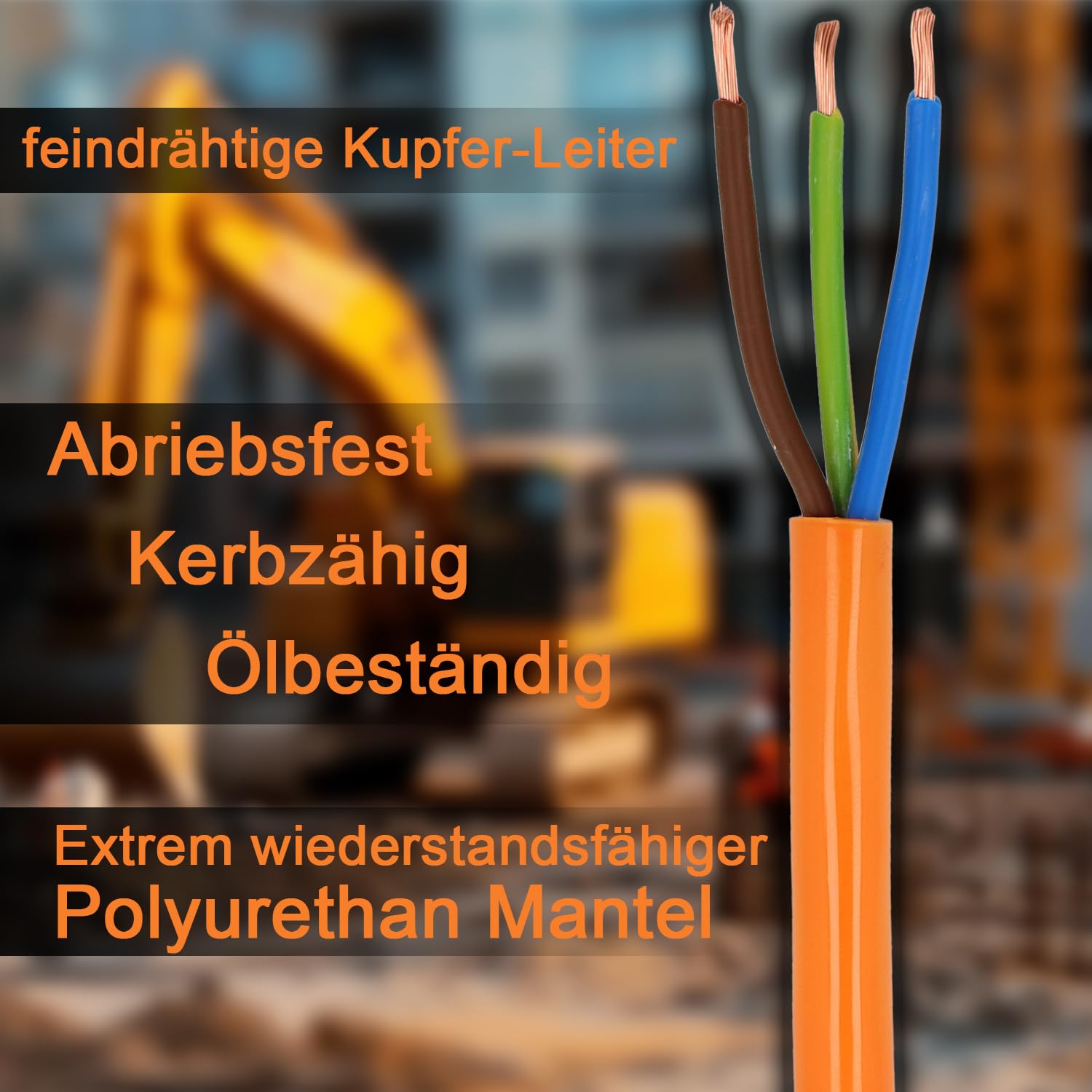 EBROM PUR Leitung H07BQ-F 3x2,5 mm² Polyurethan Kabel -ORANGE- Länge: 230 m