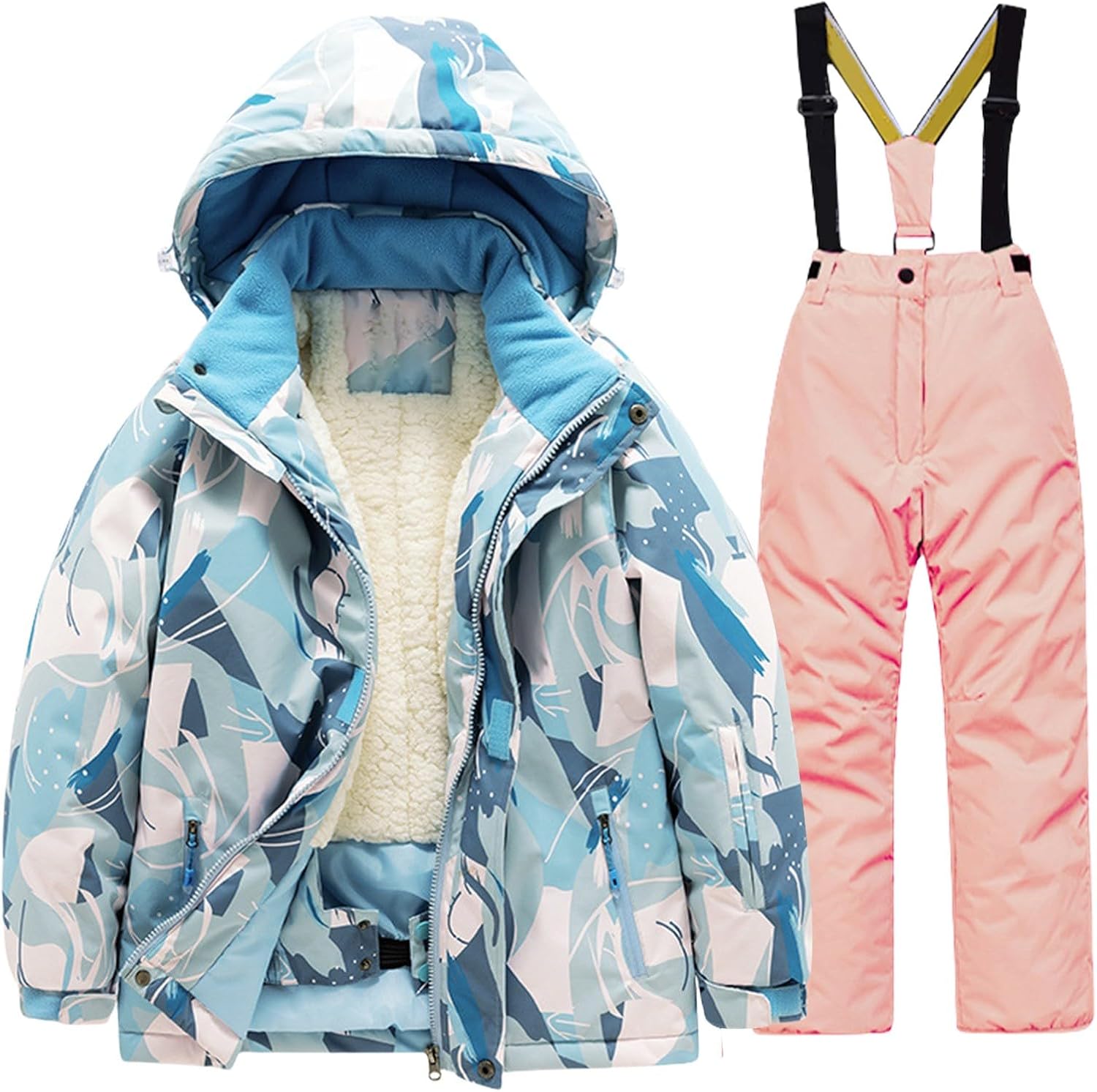 Kids 2 Piece Ski Suit Boy Girl Thick Warm Hooded Jacket and Ski Bib𝐬 Sno𝐰 Pants Snowsuit 5 Month Old Outfits