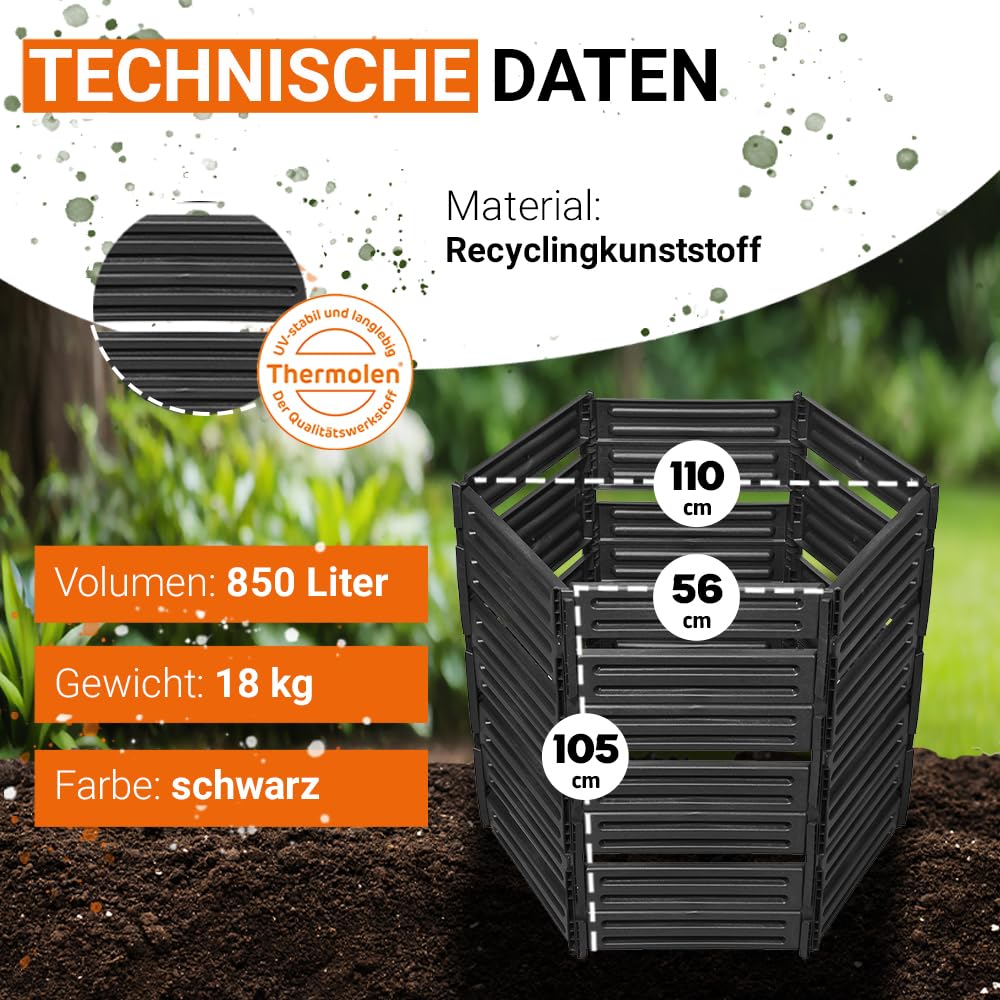 GARANTIA AIR-King Steckkomposter 850 Liter schwarz Komposter Garten | Schnellkomposter, Abfall & Recycling, Biomüll, Komposteimer, Kompost, Biotonne, Garten