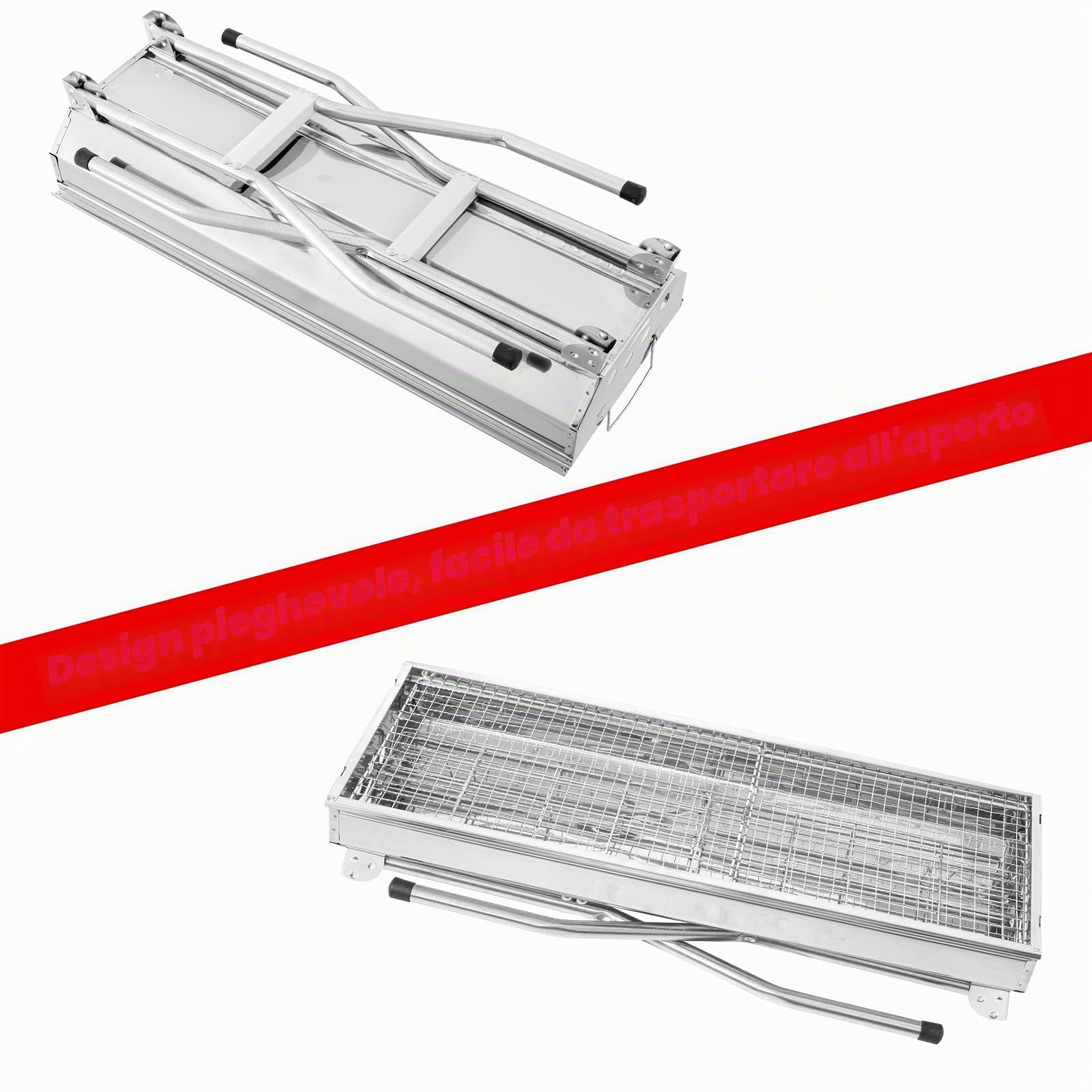Barbecue a carbonella XXL, Barbecue portatile a carbone, Griglia pieghevole in acciaio inox, Barbecue a carbone per esterni con tagliere per spezie, cestino portaoggetti, barbecue pieghevole da tavolo