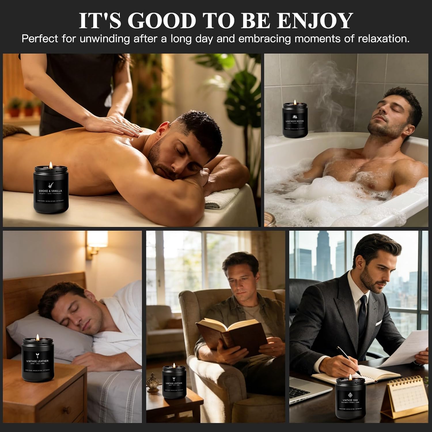 Scented Candles for Men Gift Set, Masculine Soy Candle Set with Leather, Smoke & Oak Scents – 4 Pack Manly Aromatherapy Candles for Home, Office & Relaxation Gifts for Him - Image 7