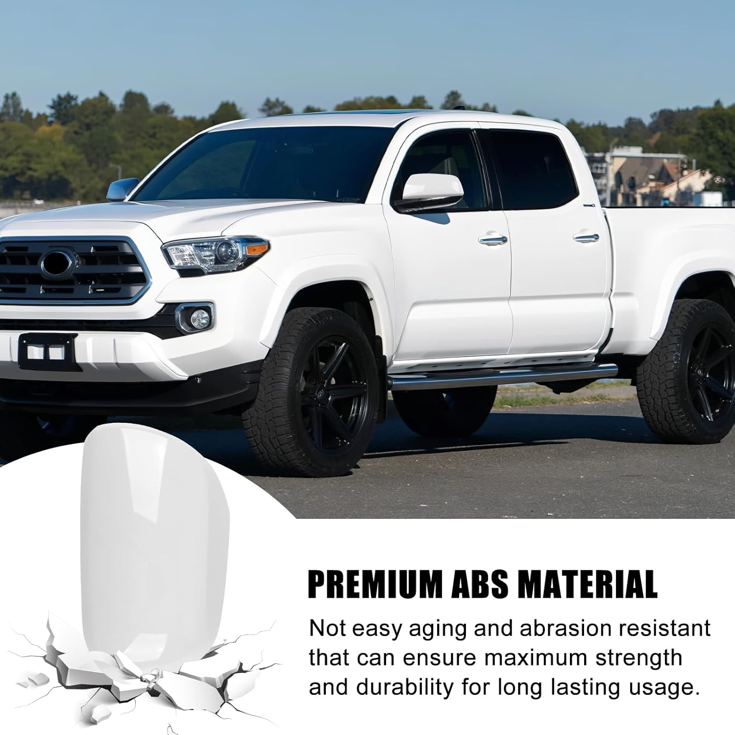 White Side Mirror Cover Caps Replacement for 2012-2015 Toyota Tacoma without Turn Signal Model, Directly Replace Style Not Sticker