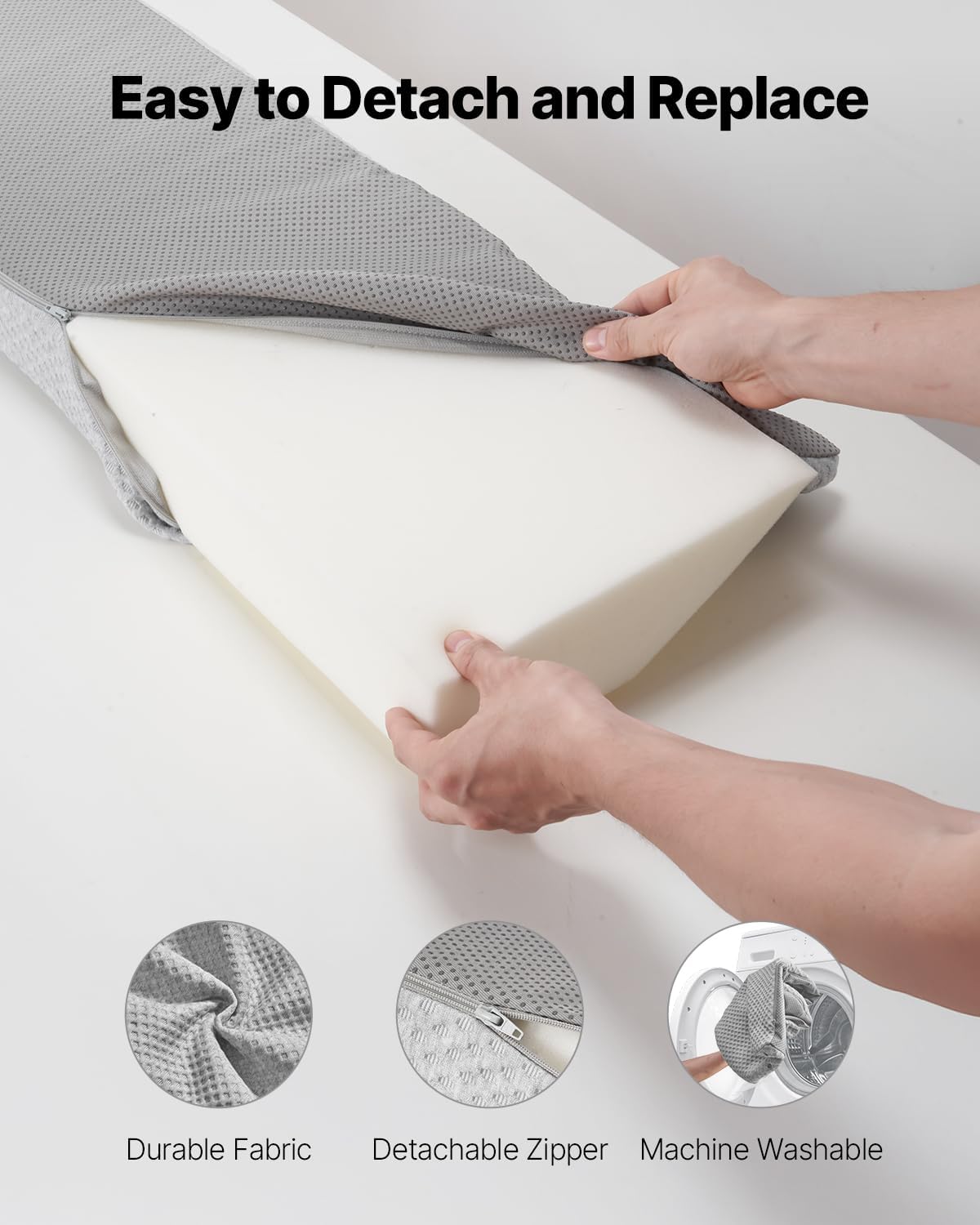 VEVOR Bed Wedge Pillow for Headboard, King Size, 76"x10"x6" Bed Gap Filler, Fill 0-7" Gap Between Headboard and Mattress, 25D Foam Mattress Wedge Headboard Pillow with Side Pocket, for Backrest, Gray