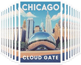 xtvinvm Vintage Travel Postcards Set, 20 Count (Chicago – Cloud Gate) | USA City Landmark Retro Cards, Souvenir Bulk, Collectible Aesthetic Wall Decor Gift for Home & Office