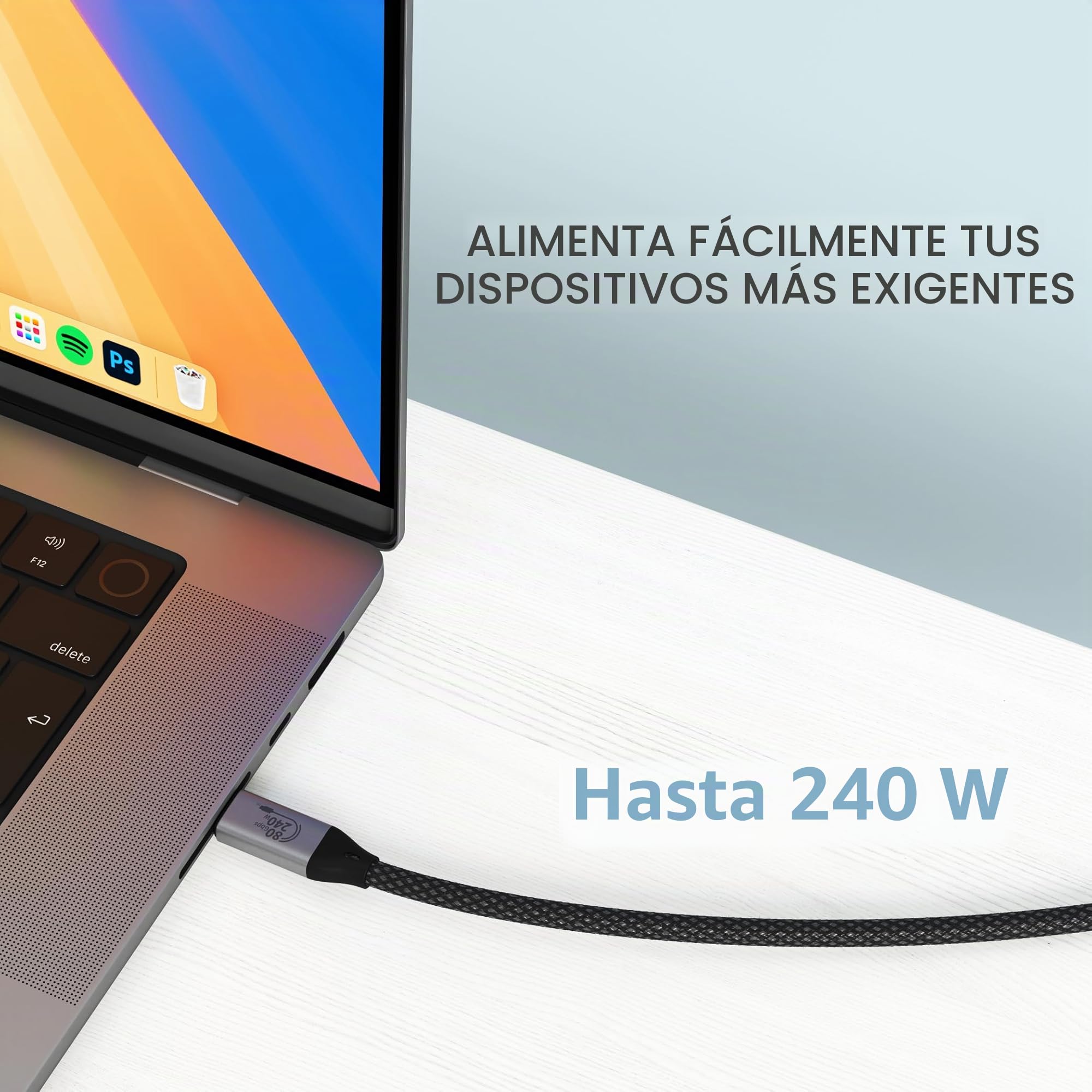 SATECHI Cable USB4 V2 Pro de Carga Rápida PD 240 W con Longitud de 1,2 m, Datos 120 Gbps, USB-C a USB-C, Resolución 8K@60Hz - 4K@120Hz, Thunderbolt 5/4/3 para MacBook Air/Pro/Neo y más