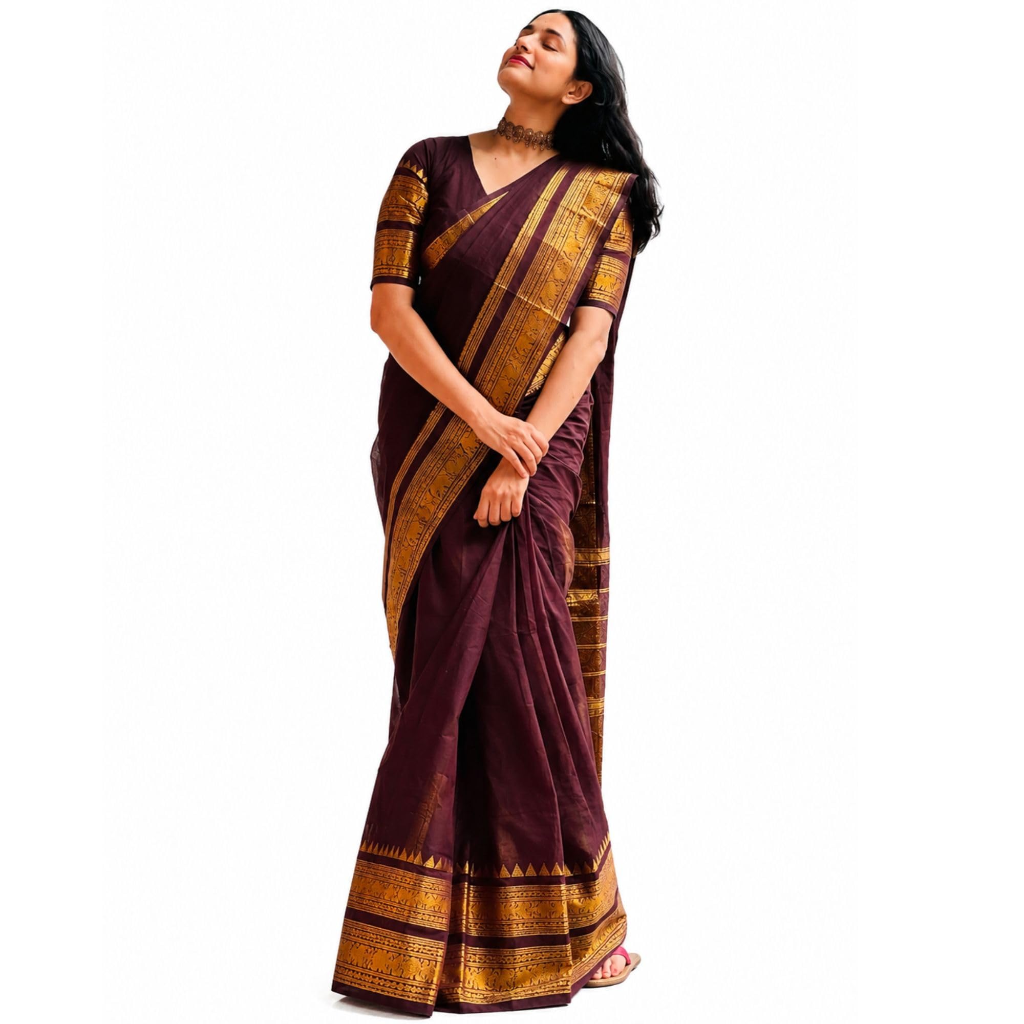 Kanchi Cotton 120 Count Premium Saree for Women | Soft Cotton Traditional Saree | Rich Gold Zari Border | Ethnic Festival Wedding | 5.5 Meter Saree with 0.8 Meter Blouse Piece-image-47