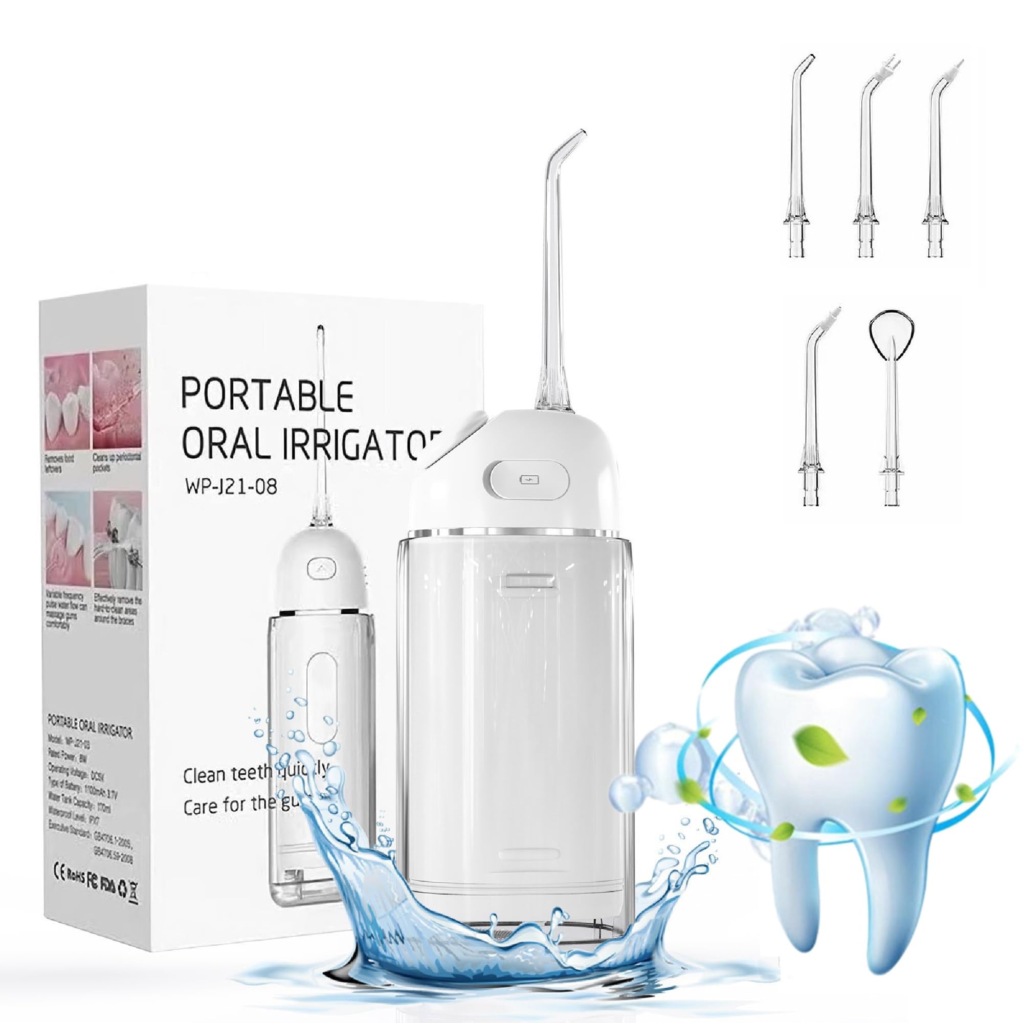 Portable Water Dentle Flosser-EXQUISITIE Cordless Mini Best Rated Water Pick for Teeth Cleaning with 3 Modes 5 Jet Tips for Travel Size and Home, IPX7 Waterproof Oral Irrigator for Braces
