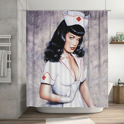 FUNNY KIDS' HOME Cortinas de ducha retro para niña, para baño, pintura al óleo, arte de lienzo, decoración de baño, sexy, enfermera, impermeable, disponible en Yaxa Guatemala