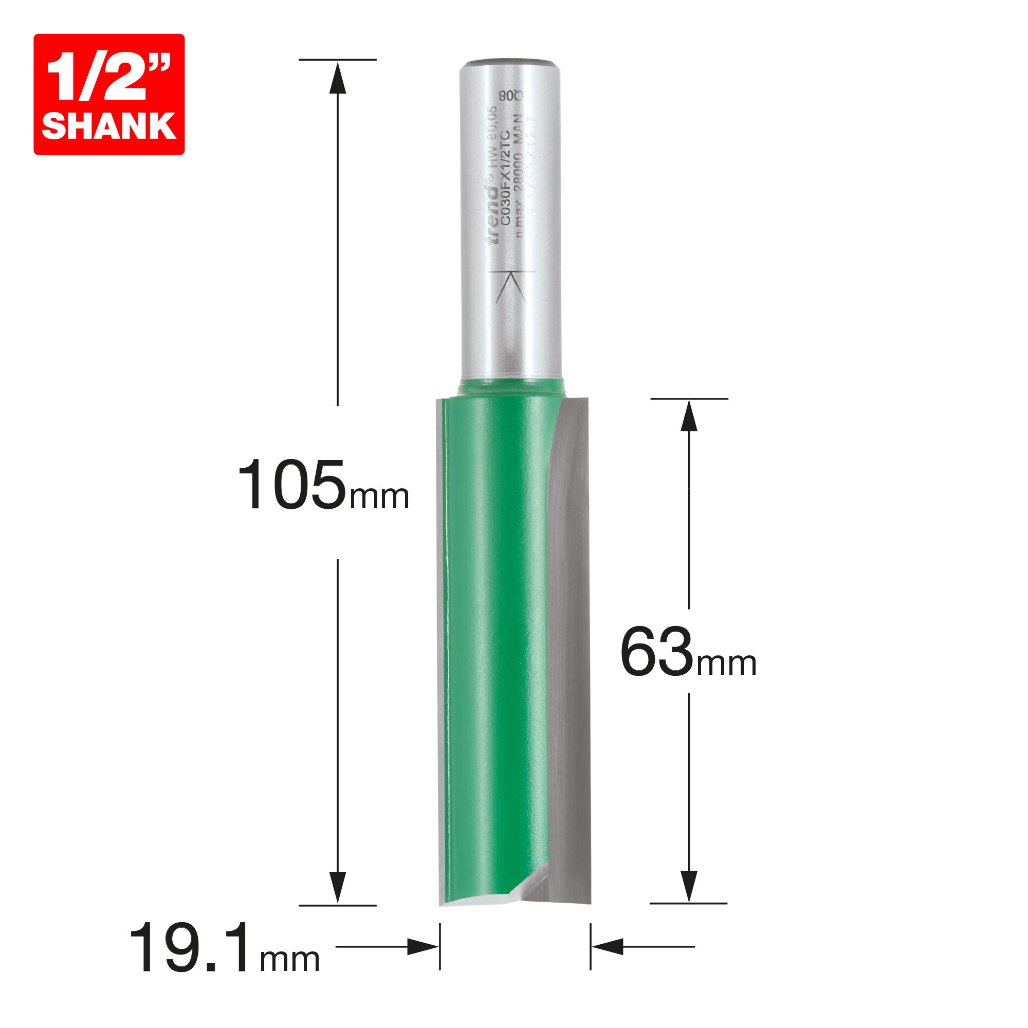 Trend Frez prosty 2 ostrza HM TCT 1/2" trzpień Ø19,1x63 mm