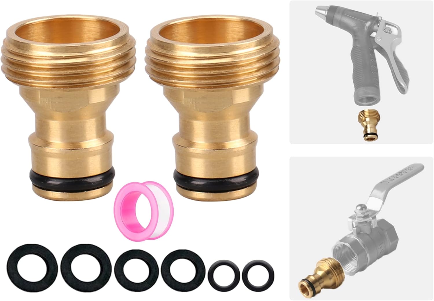 2 Pack Garden Hose Spray Gun Connector, 3/4 inch Brass Male Threaded