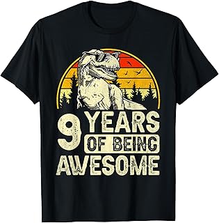 9th Birthday Shirt For Boys 9yr 9 Year Old Dinosaur T-Rex T-Shirt