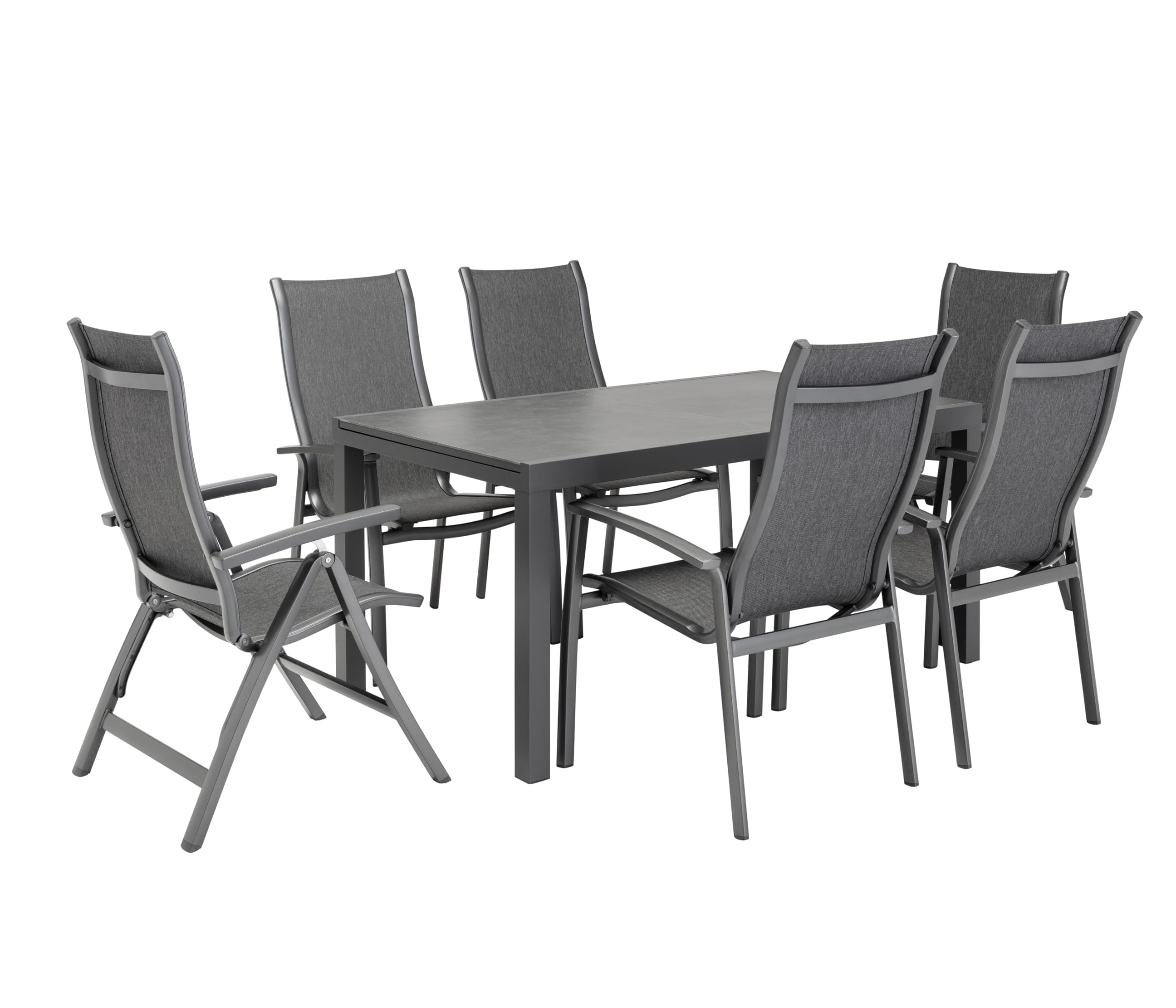 Dehner Ausziehtisch Chicago Dark, Kratzfeste Platte, 160/210 x 90 x 75 cm, Aluminium/Stein, pulverbeschichtet, dunkelgrau