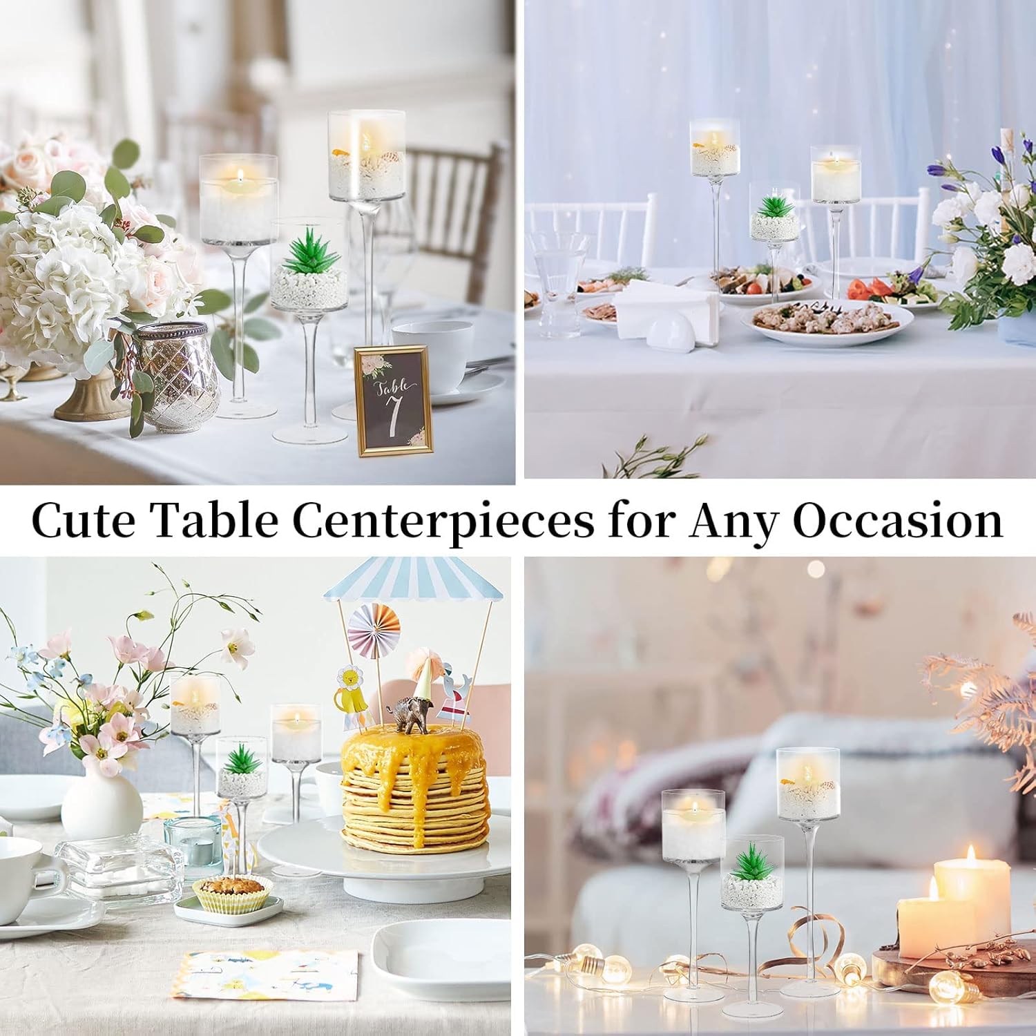 Glass Candle Holders - Set of 3 for Table Centerpiece -9