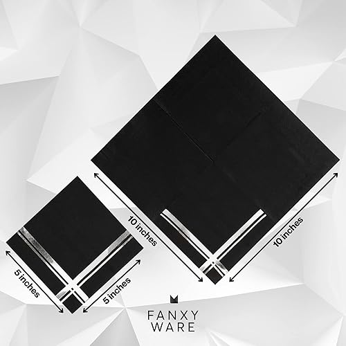 Miniatura 5 de Servilletas de cóctel plateadas sobre negro, paquete de 100, 5 x 5 pulgadas, papel de 3 capas, nombre del estilo Blissful Crossing