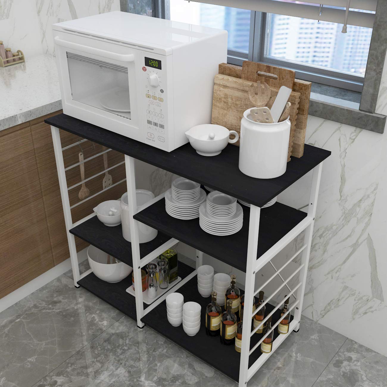 SogesHome Küchenregal Aufbewahrungsregal Kücheninsel Küchenofen Küchenschrank Bäckerregal Aufbewahrungswagen Organizer Multifunktionales Lagerregal 90 x 40 x 83 cm,SH-171-BK