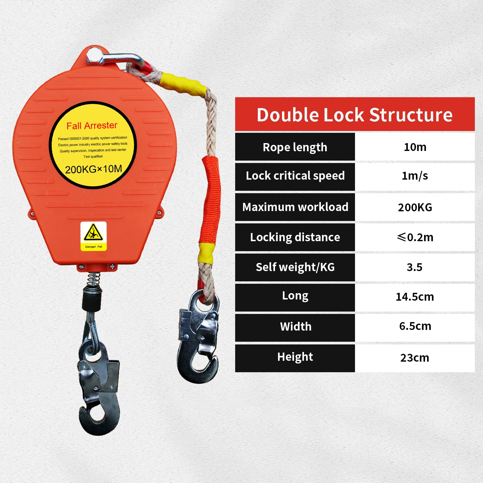 Dispositif Anti Chute Rétractable 10m, Harnais de Sécurité Anti Chute, Stop Chute Automatique pour le Travail Aérien, Charge Maximale : 200kg, Rouge