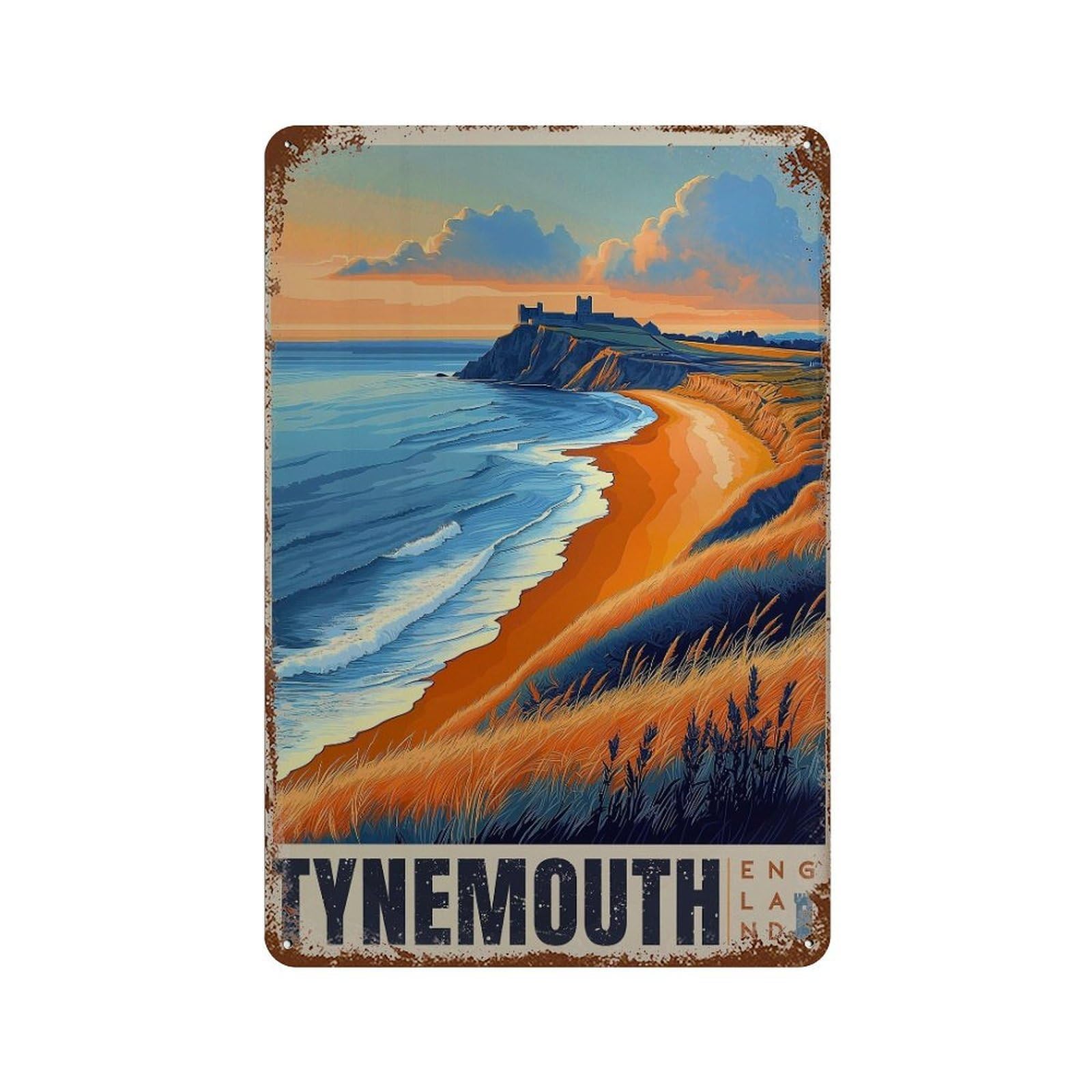xiaoxiaoshen Tynemouth Travel Coastal England Seaside Wall Decor Art Metal Tin Poster Modern Home Decor Art Home Bar Shop Decorations Vintage Sign 30x20cm