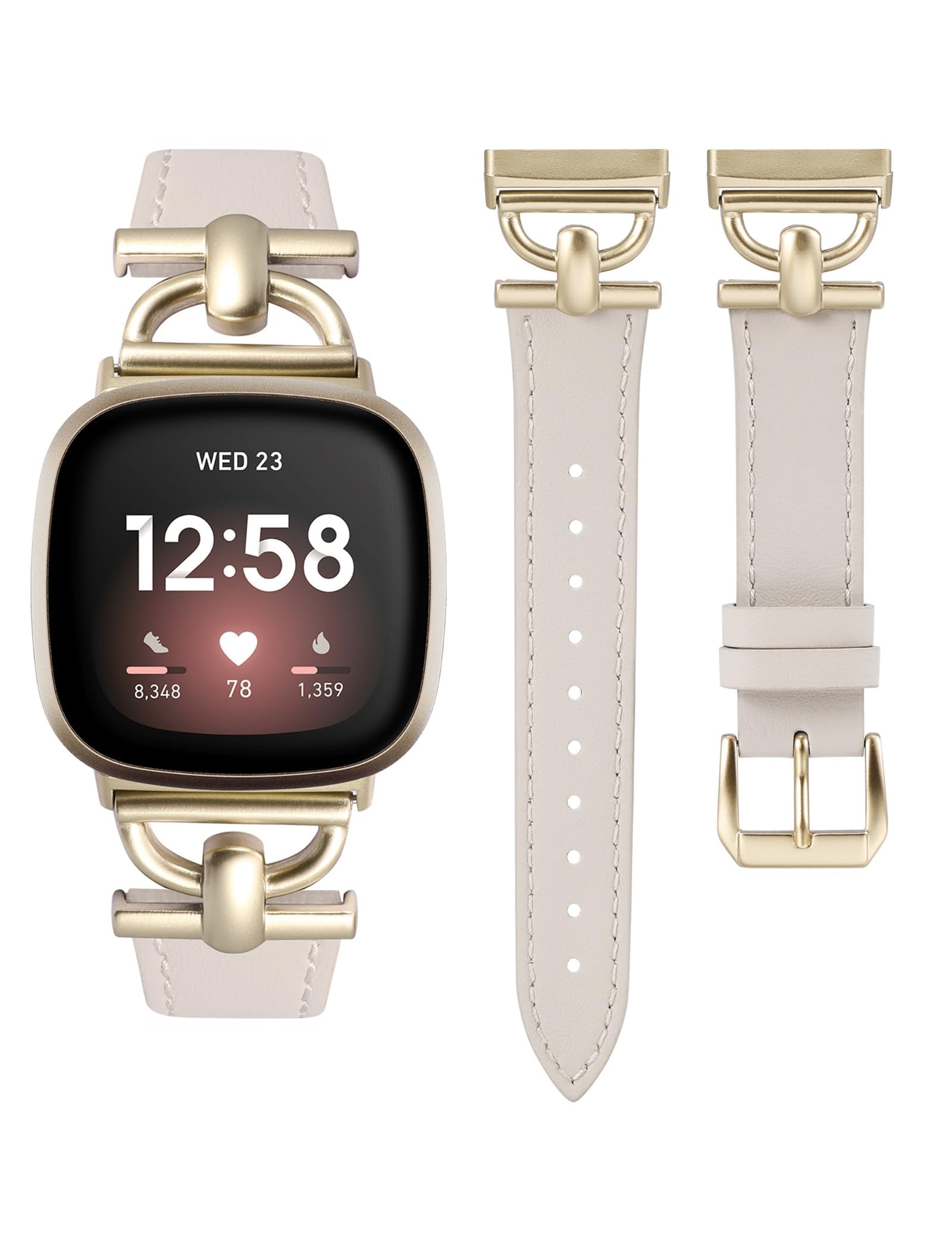 Wearlizer Pulsera de piel compatible con Fitbit Versa 4/Versa 3/Sense 2/1 pulseras para mujer, correa de cuero Dressy con hebilla de metal en forma de D para reloj inteligente Versa 3/Sense