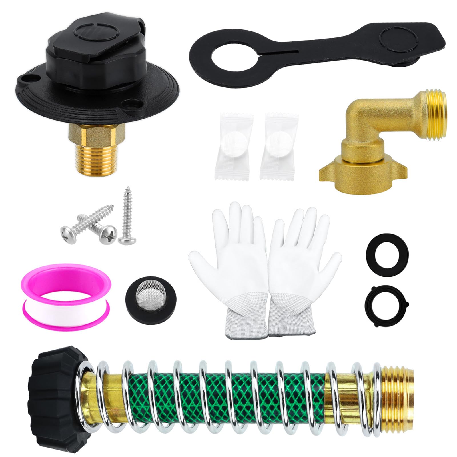 Entrada de Agua para Autocaravana con Válvula de Retención, Conector Hembra NH de 3/4" a Macho NPT de 1/2", Brida de Entrada de Agua para Caravanas, Remolques y Autocaravanas (Negro)