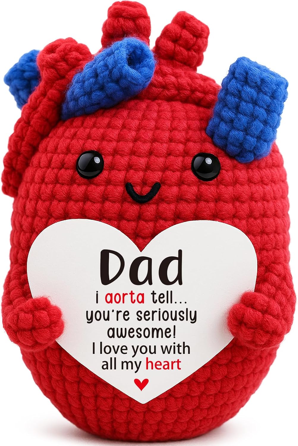 OCCdesign Mini Birthday Dad Gifts from Daughter Son Wife Handmade Crochet Heart Appreciation Gifts for Father Husband New Daddy Bonus Dads Stepdad Father-in-Law I Love You Papa Gift Best Dad Ever