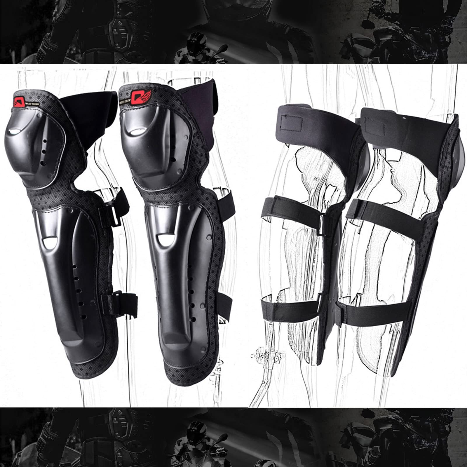 Lot de 4 genouillères de protection pour moto, motocross, patinage, équitation