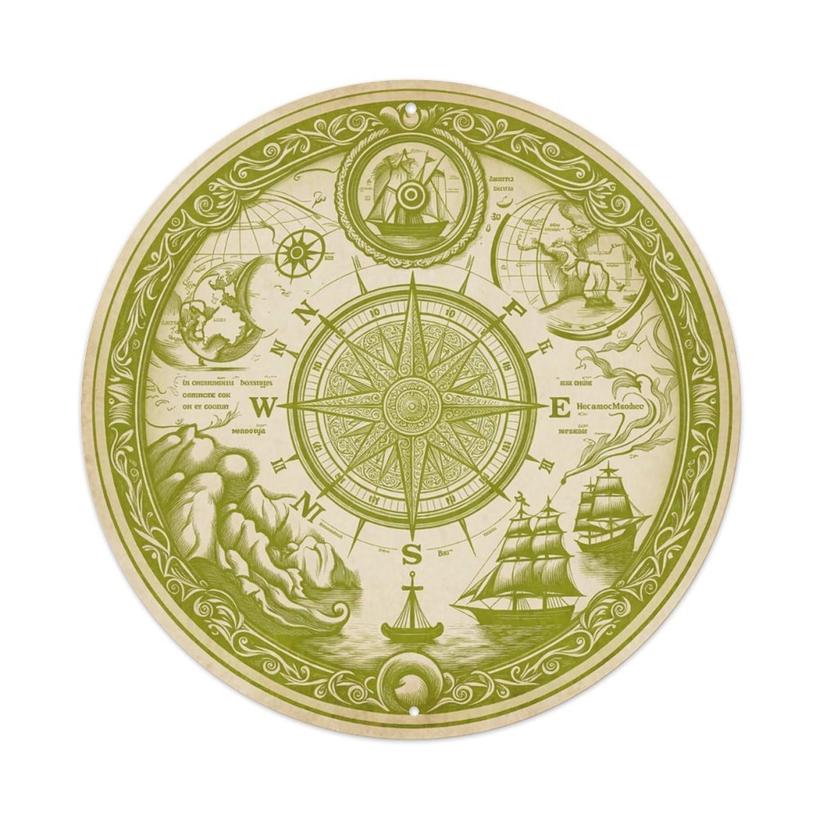 Vintage Nautical Compass World Map Reef Heritage Metal Tin Sign