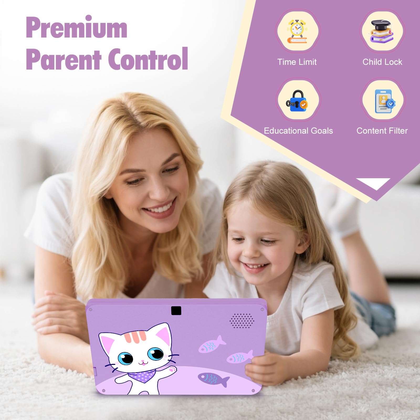 Tablet per bambini da 7 pollici con controllo genitori, tablet WIFI per bambini con un sacco di app offline per l'apprendimento dei bambini preinstallate, tablet per bambini 3-7 anni regalo per