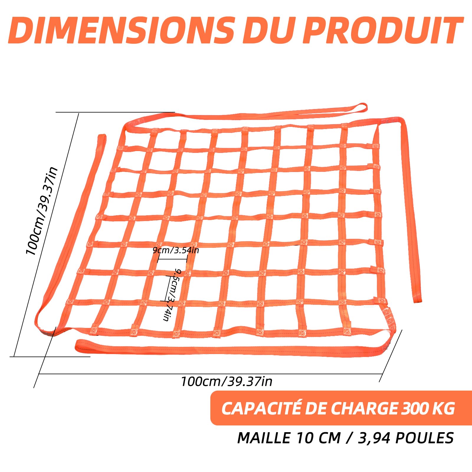 Filet de levage en polyester haute performance - 1 x 1 m - 300 kg - Résistant à l'usure - Filet de chargement et de déchargement - Filet de levage vertical - Convient pour la manipulation des