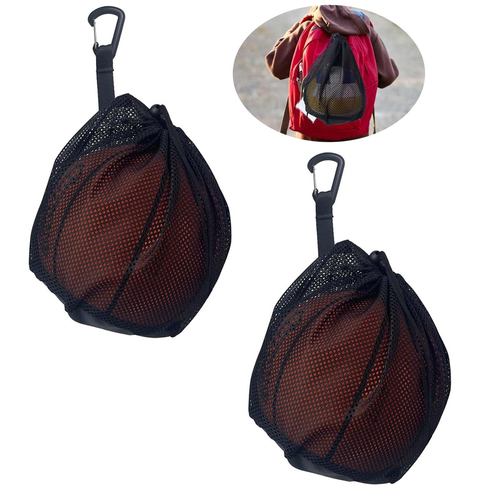 YILANJIN 2 Pcs Mesh Ball Bags With Drawstring and Zipper Pocket - Black Storage Net Bag for Football With Clip