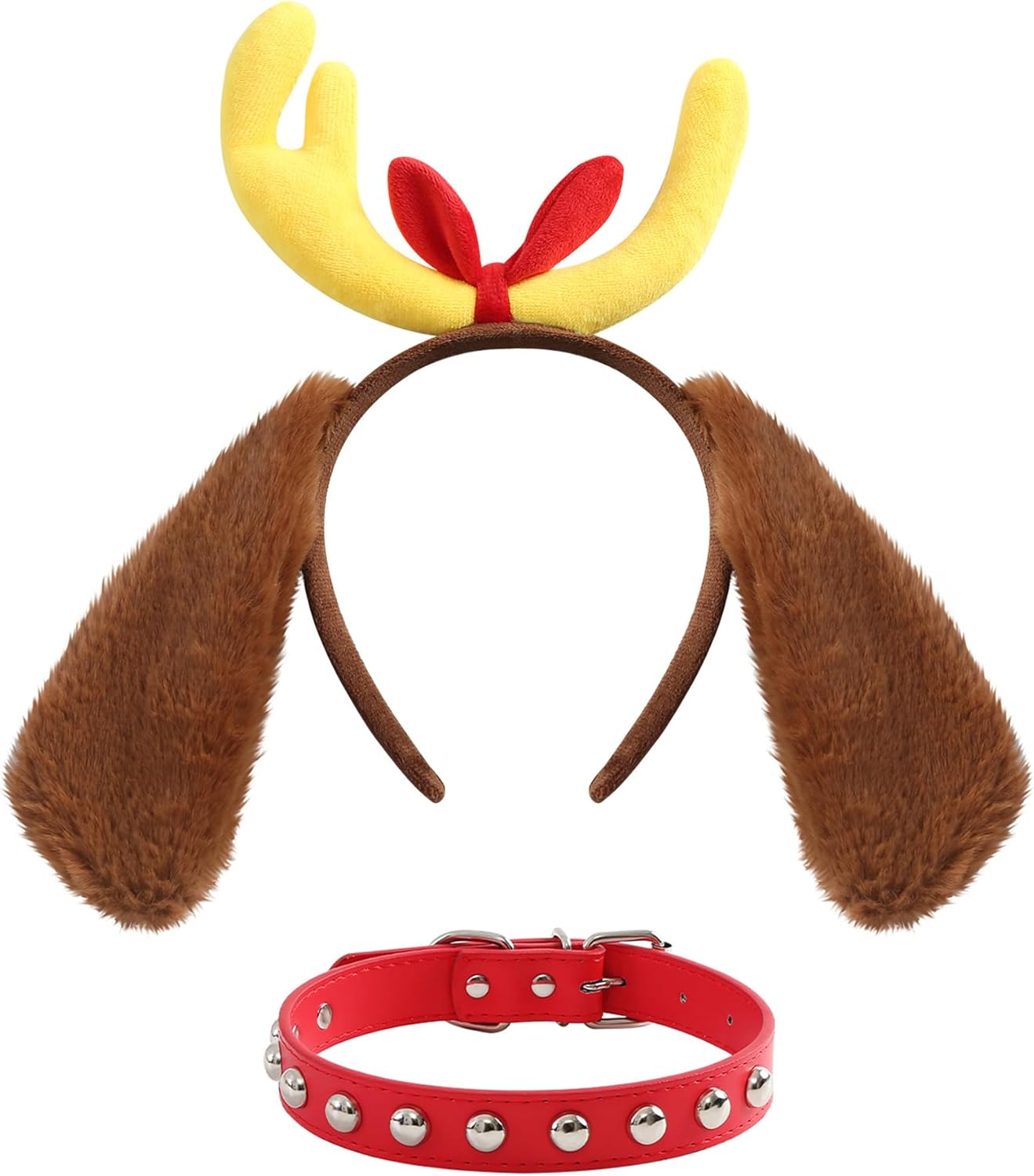 Disfraz de Reno para Perro con Cabeza de Ciervo y Collar Rojo