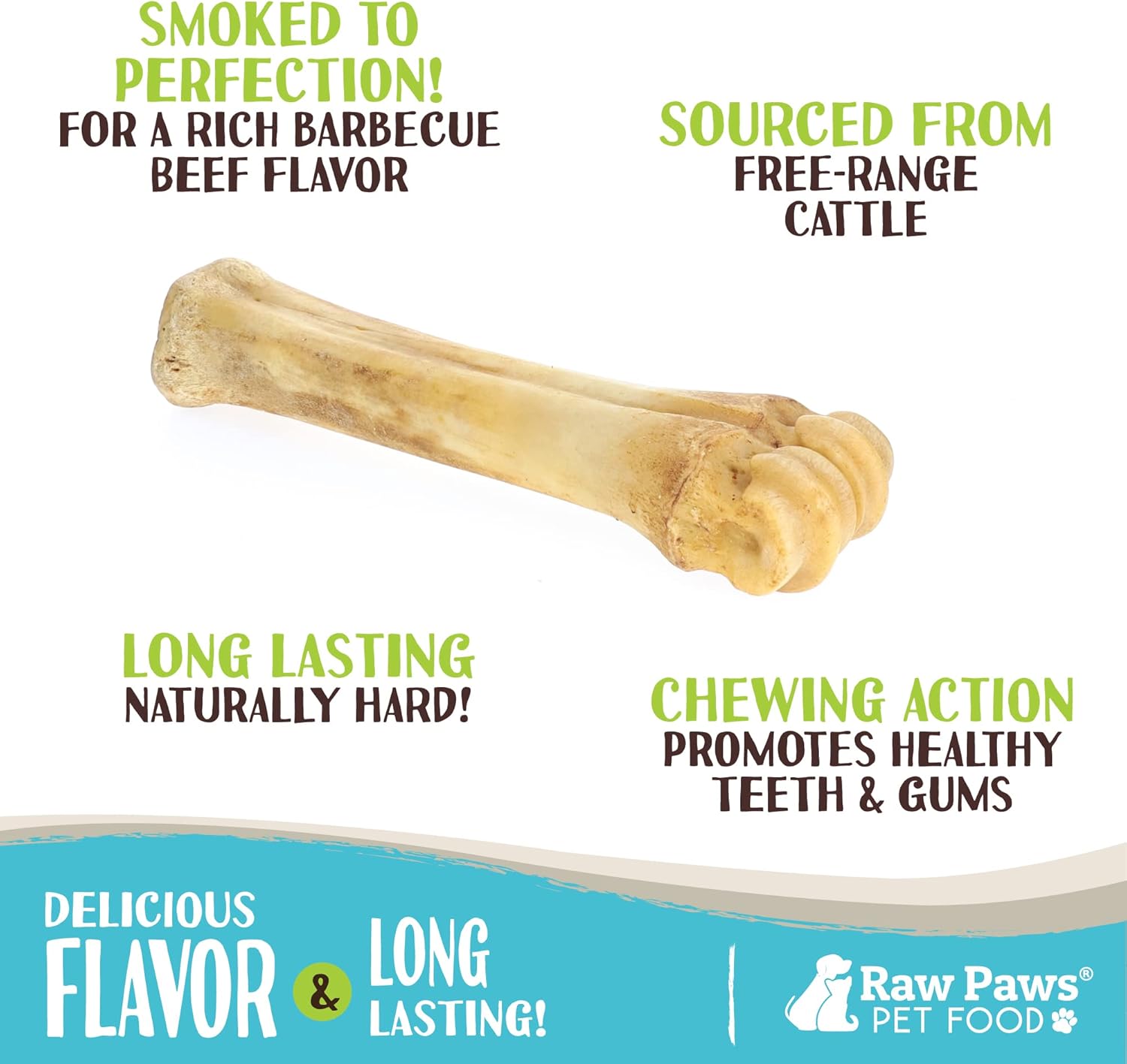 Raw Paws Smoked Beef Shin Bones for Dogs, 8-inch, 3-ct - Made in USA - Free-Range, Grass-Fed, Naturally Smoked - Dog Chew for Aggressive Chewers - Beef Dog Bones for Large Breeds
