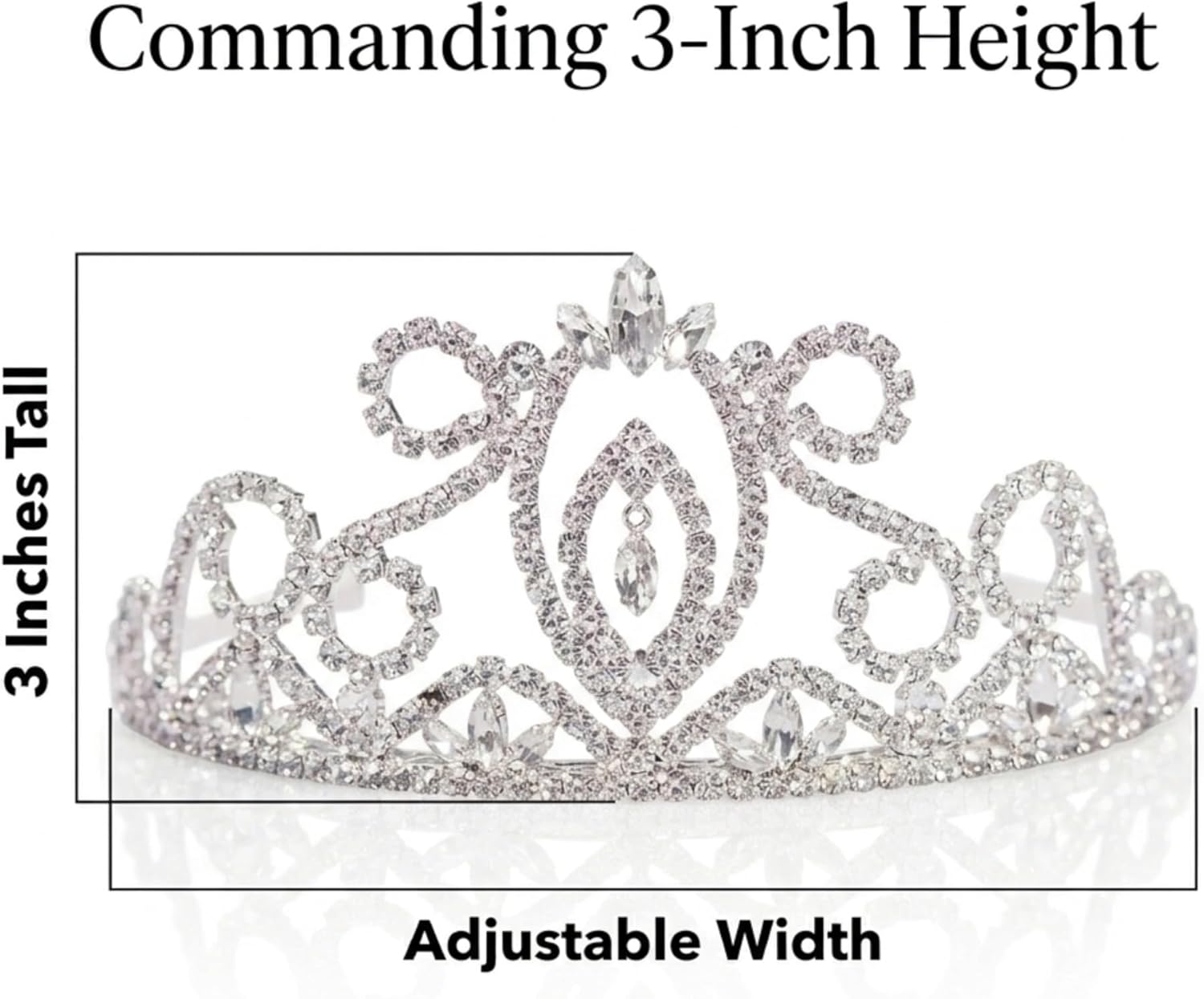 Anderson's Della Rhinestone Tiara, Sparkling 3-Inch Silver Crown with Clear Faux Diamonds, Adjustable Band & Comfort Combs, Perfect for Weddings, Proms, Pageants, Birthdays & Quinceañeras