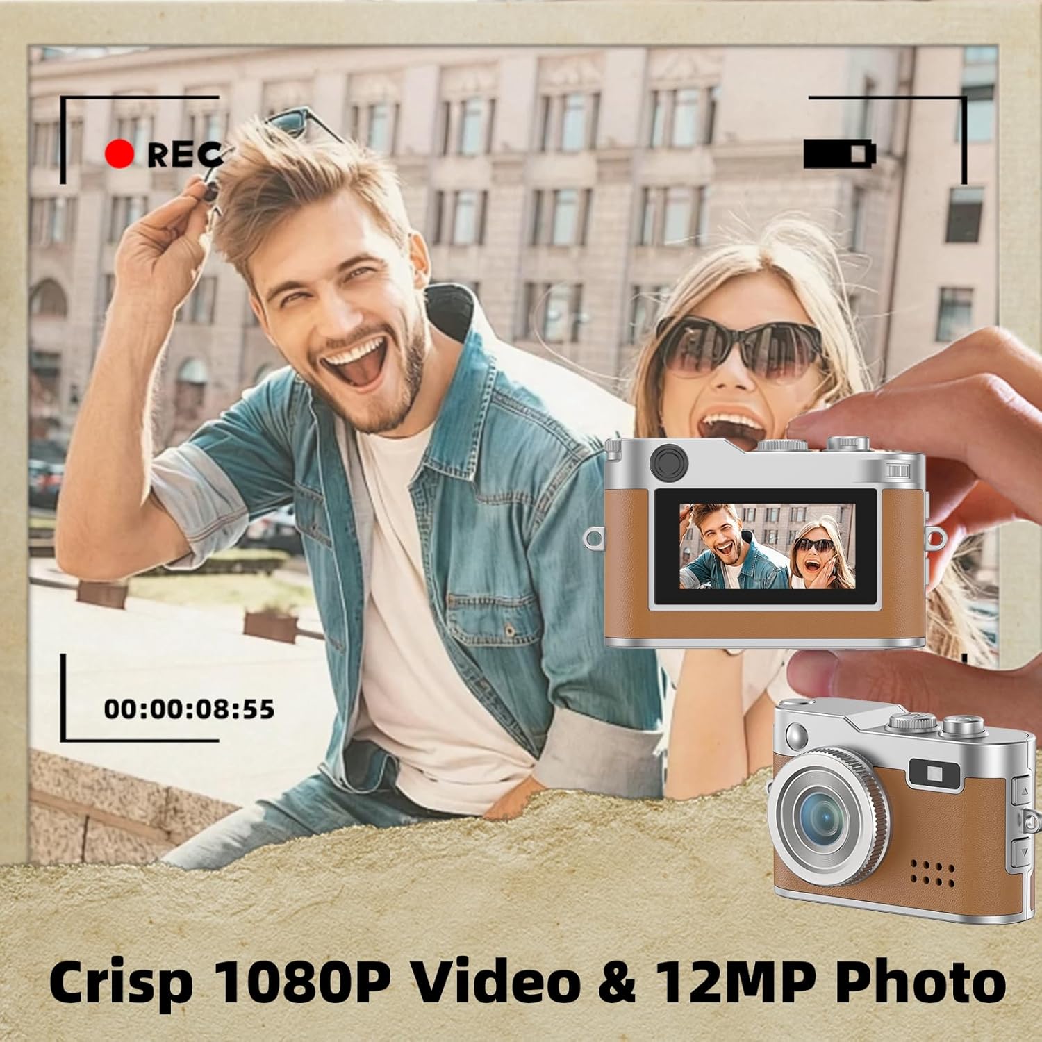 Mini Keychain Camera, 1080P HD Retro Camcorder with 0.96" Screen, 32GB Card Included, Graduation Gifts for Teen Boys and Girls, Birthday Gifts for Man and Woman, (Brown)