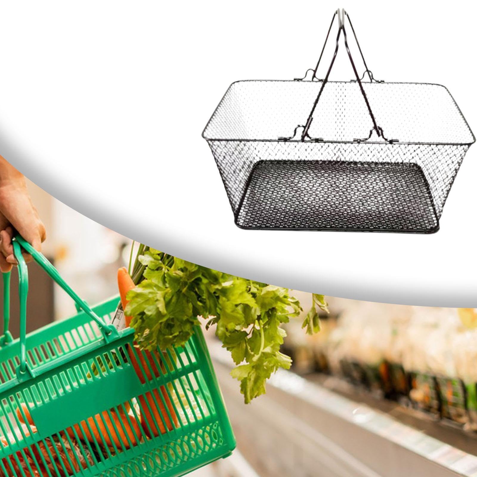 Cesta de Compras Elaborada en Hierro Robusto Canasta Grande de Mano de Malla Duradera Recipiente Multifuncional para Almacenamiento Y Decoración, Negro, Individual