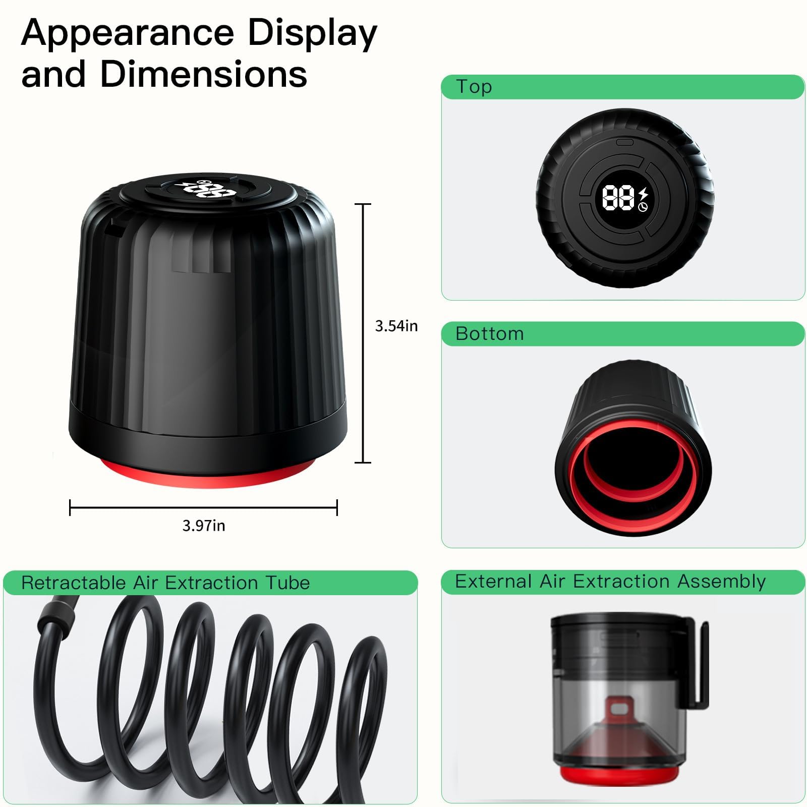 Macchina per Sottovuoto per Alimenti, Macchina per Sottovuoto Ad Aspirazione Forte Da 60 Kpa, Display A Led, Capacità Della Pompa Dell'aria 500 Cc, Rumore <60 Db, Macchina per Sottovuoto A Batteria
