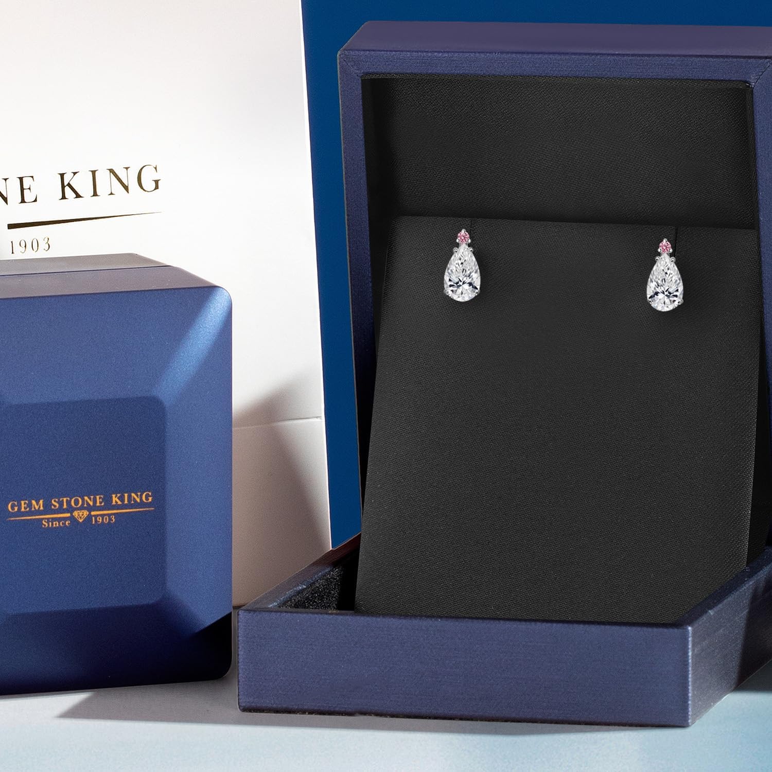 Gem Stone King 14K White Gold DEF Lab Grown Diamond and Pink Lab Grown Diamond Teardrop Stud Earrings for Women | 1.06 Cttw | Gemstone April Birthstone | Pear Shape 7X5MM - Image 5