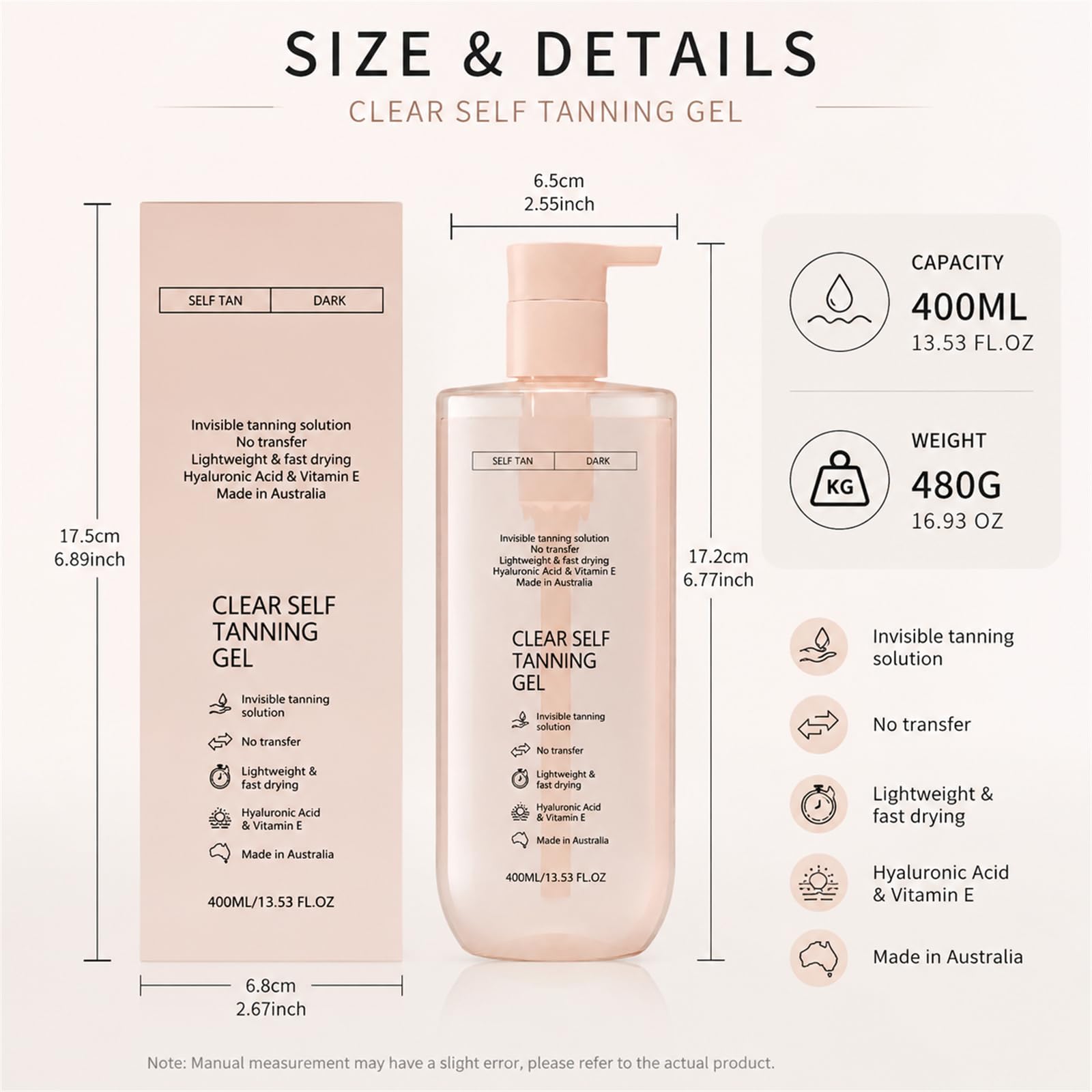 Clear Self Tanning Gel, Schnelles Selbstbräuner Gel Klar Natürlich Bräunung Streifenfrei Gesicht Körper Feucht Glow，2PCS