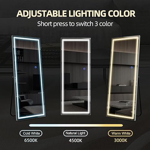 Miniatura 4 de Espejo de longitud completa con luces LED, espejo de cuerpo completo de 63 x 20 pulgadas, espejo colgante de pie y montado en la pared con luz para