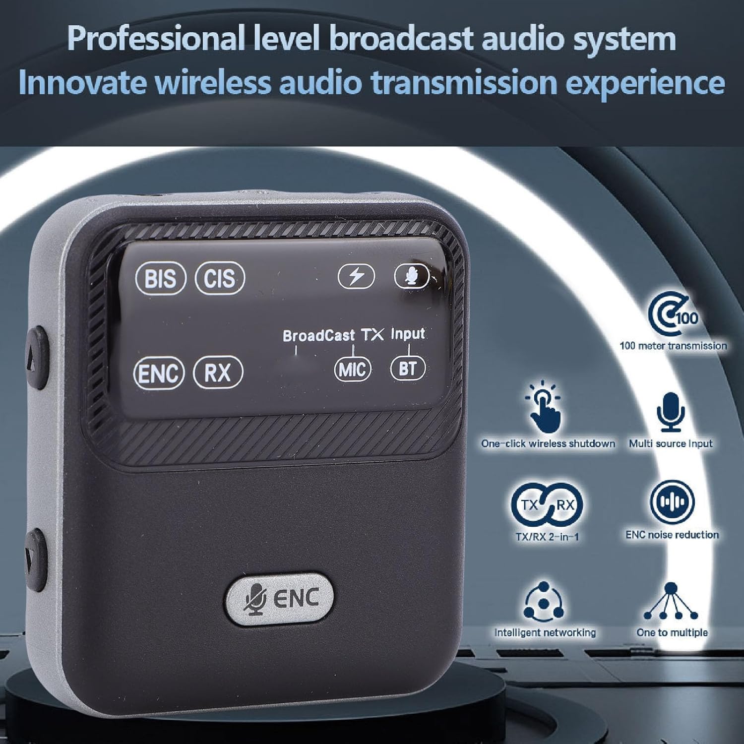 XUMIUZIY Bluetooth 6.0 2-in-1 Audio Transmitter Receiver with labeled buttons and features