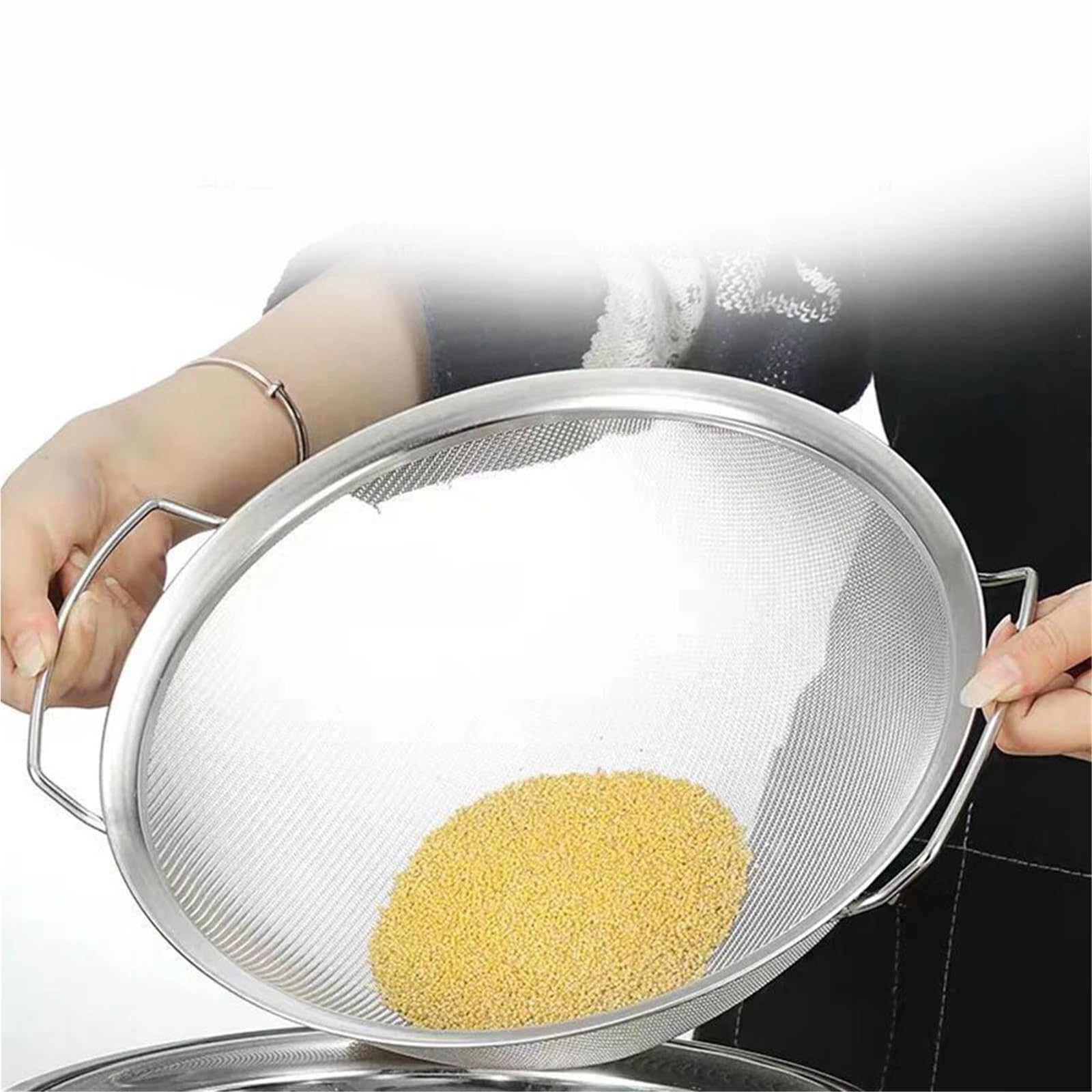 Juego de tamiz de harina de acero inoxidable, 2 tamices de malla fina con asas dobles para hornear y cocinar, herramienta de cocina de 20 cm para tamizar harina y azúcar en polvo