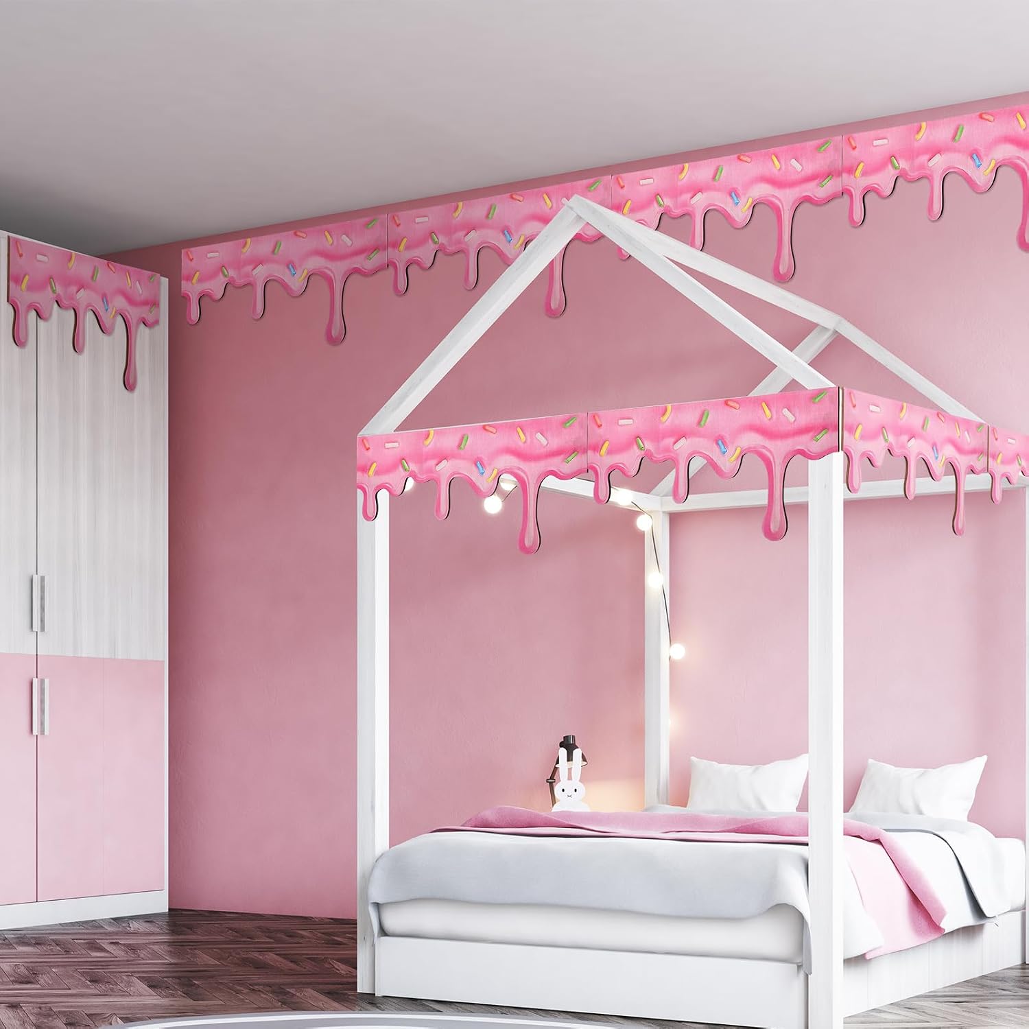 6 Pcs Pink Donut Decoration Wood Trim DIY Decorative Wood Molding Confetti Sprinkle Pink Bulletin Board Borders Dripping Donut Border Stickers for Home School Classroom Wall Crafts, 7.87 ft