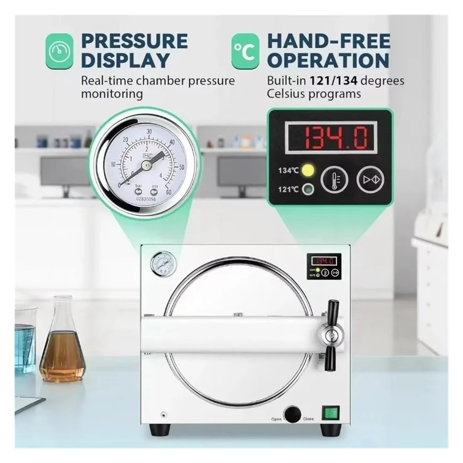 Esterilizador Autoclave De Vapor Dental Eléctrico Acero Inoxidable 18 L Eficaz Y RáPido
