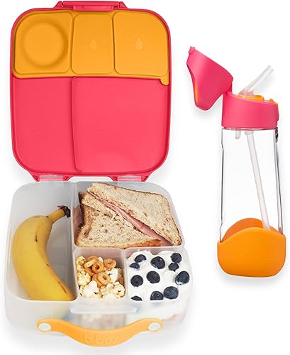 b.box Lonchera y botella de agua de paja Tritan de 20 onzas | Caja Bento grande a juego/lonchera + botella de bebida para niños | Color: batido de
