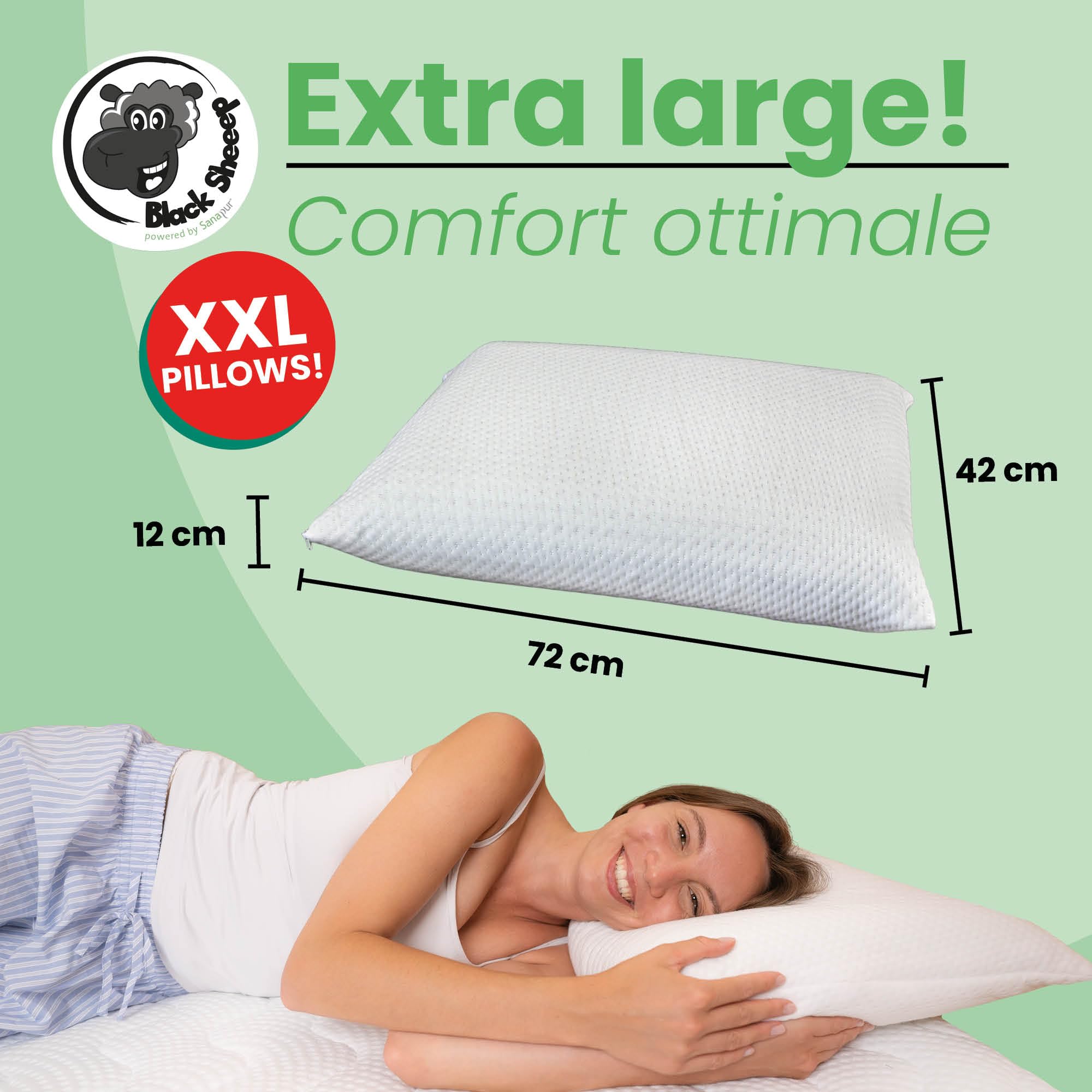 FLORA Classic - Cuscino ergonomico in memory foam con 30% soia, anallergico, cuscino cervicale