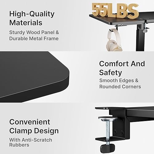 Miniatura 3 de Bandeja extensora de escritorio, estante de escritorio con abrazadera de 24 x 12 pulgadas, extensión de escritorio con soporte para laptop,