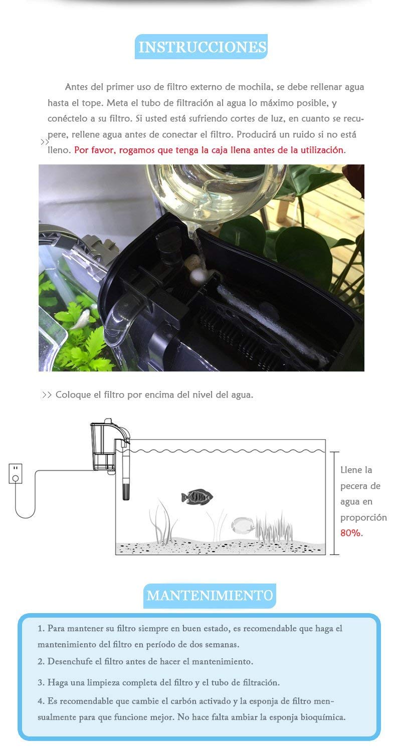BPS (R) Filtro Acquario Professionale, Filtro Esterno a Zainetto per Acquario, Risparmio Energetico 4,4W, 350 l/h