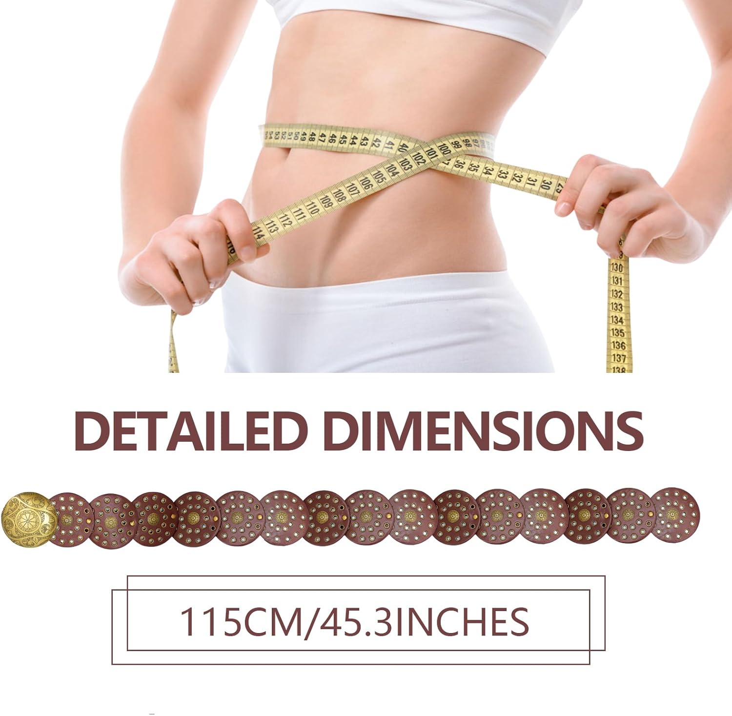 Western Wide Disc Belts for Woman,Brown Leather Hollow Out Round Chunky Belts for Women, Vintage Western Belt Boho Country Waist Belts,Concho Waist for Women,for Dress and Cowgirl Outfits - Image 2