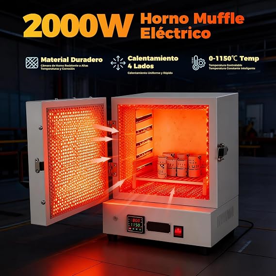 2000W Compacte smeltoven op tafel, Electric Burnout Oven Kiln, Max 1150C/2102F, 4-Sided Heating, Digital Display, Kiln Pottery at Home, for Jewelry/Plaster 220V